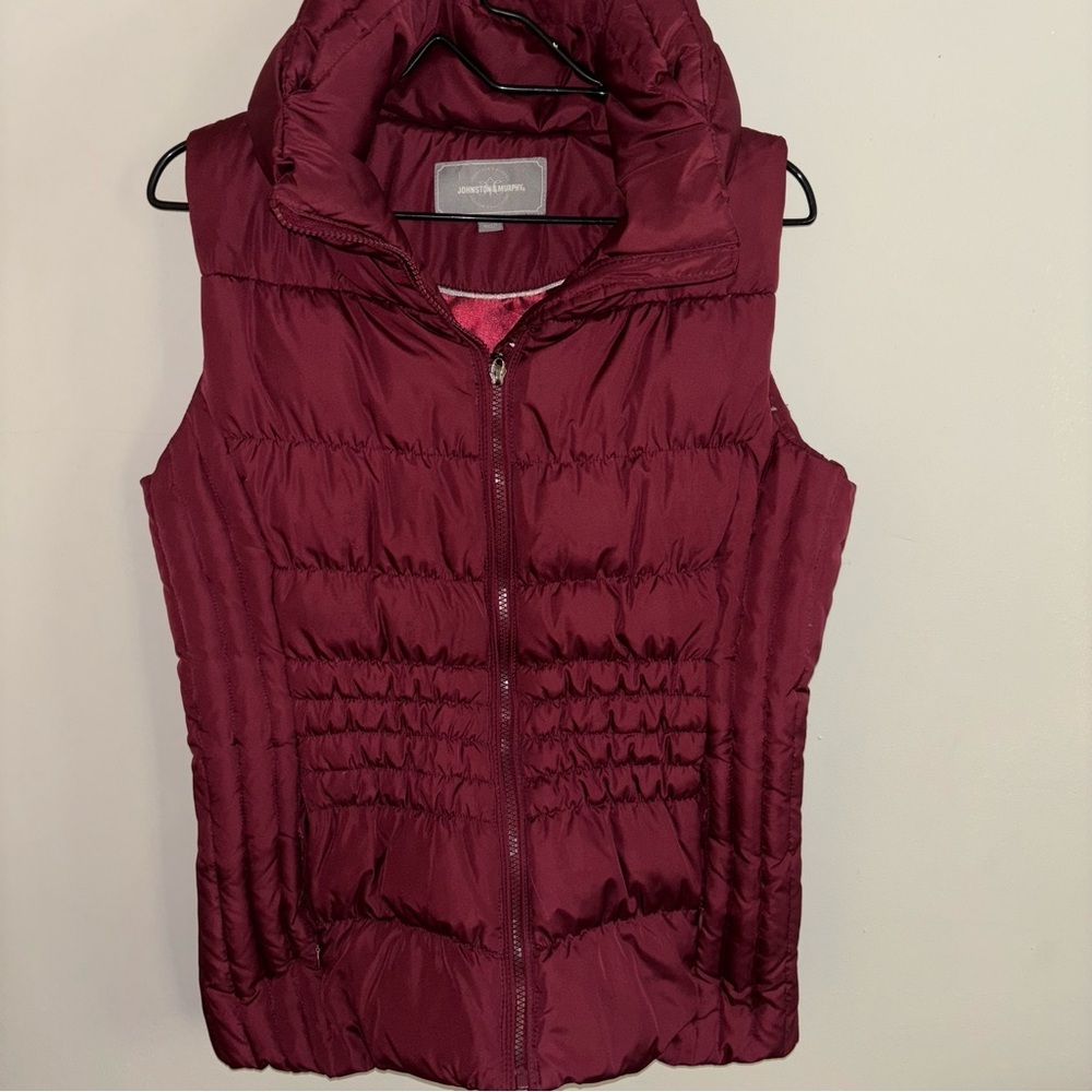 Johnson & Murphy Burgundy Hooded Vest Down Filled Puffer Size M